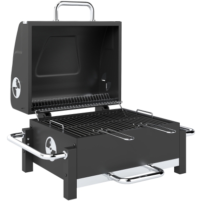 Outsunny Holzkohlegrill aus Stahl tragbarer BBQ Smoker mit Deckel verstellbare Lüftung zweistufige Kohlepfanne Thermometer