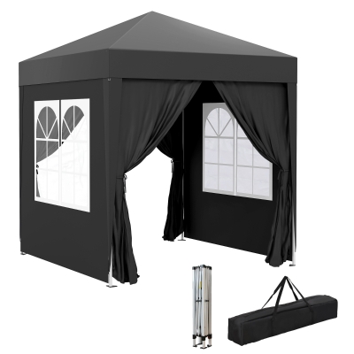 Outsunny 2 x 2 m Garden Pop Up Gazebo, Wedding Party Tent Marquee, Water Resistant Awning Canopy with Sidewalls, Windows, Carry Bag, Black