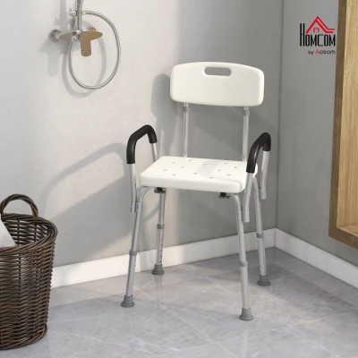 HOMCOM Adjustable Shower Chair, Shower Seat, Portable Medical Stool with Adjustable Back and Armrest for Mobility