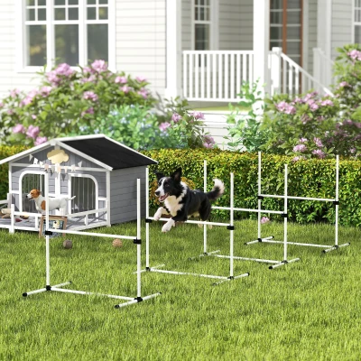 PawHut 4 Piece Dog Agility Training Equipment for Dog Agility Course with Adjustable Height Jump Bars, Included Carry Bag, & Displacing Top Bar, White