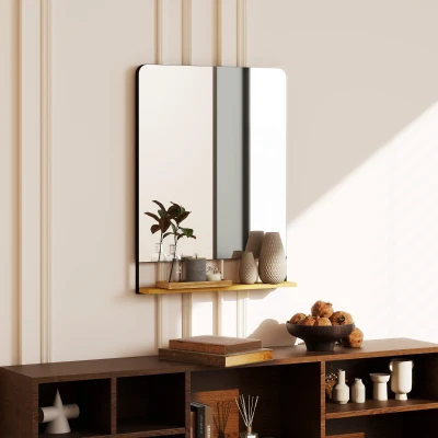 HOMCOM Wall Mirror with Wood Shelf Black