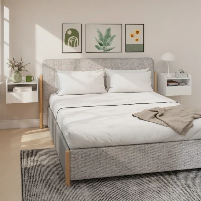 HOMCOM Juego de 2 Mesitas de Noche Flotantes con Estación de Carga Cajón Estante Abierto 40x29x29 cm Blanco