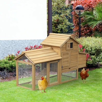 PawHut Small Chicken Coop with Run Hen House Poultry Nesting Box Natural150.5 x 54 x 87cm
