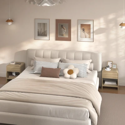 HOMCOM Juego de 2 Mesitas de Noche Nórdicas con Esquinas Redondeadas Cajón y Estante Abierto 40x35x45 cm Natural