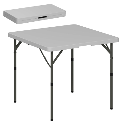 Outsunny Mesa de Camping Plegable con 2 Alturas Ajustables, Mesa de Jardín Portátil en HDPE y Metal, 86x86x74 cm, Blanco