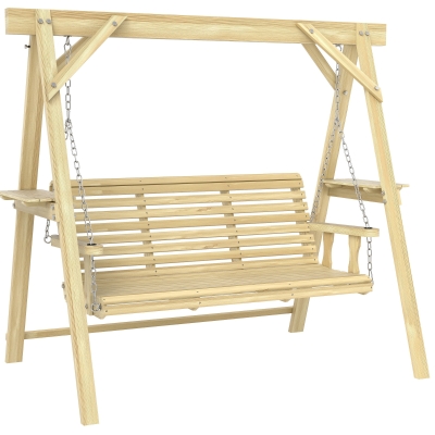 Outsunny 3-Seater Wooden Swing Bench Outdoor