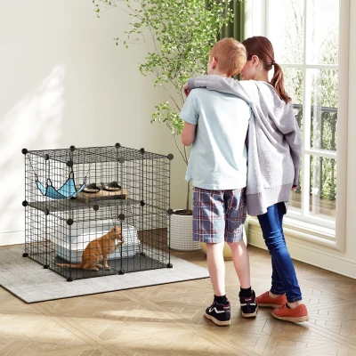 PawHut 2-Tier Cat Cage with Hammock 70cm Black