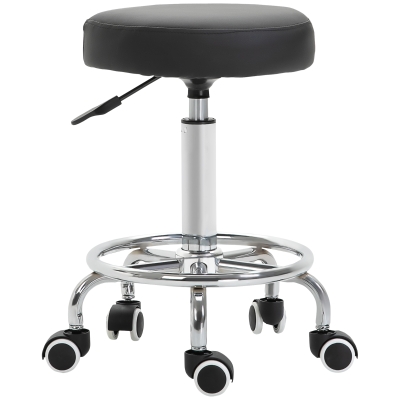 Vinsetto Swivel Round PU Leather Salon Stool Adjustable Rolling Stool with Footrest Steel Frame for Barber Hairdresser Spa Seat Black