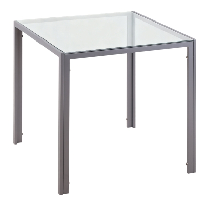 HOMCOM Modern Square Dining Table for 2-4 People, with Glass Top & Metal Legs for Dining Room, Living Room, Grey