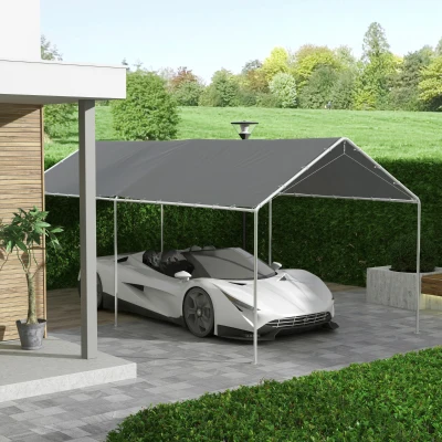Outsunny Acoperiș de Carport 10 x 20ft, Prelată Rezistentă la UV cu Corzi Elastice, Gri Închis