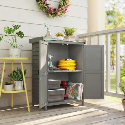 Outsunny Wooden Garden Tool Storage Shed with Shelf Grey