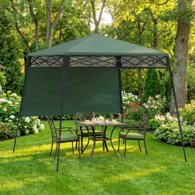 Outsunny Tenda Dobrável 220x220x200 cm com 1 Parede Lateral Bolsa de Transporte Impermeável e Proteção UV50+ para Jardim Pátio Verde