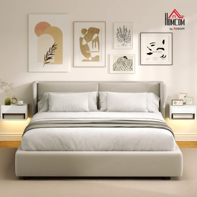 HOMCOM Juego de 2 Mesitas de Noche Flotantes con Luces LED RGB Control de APP Cajón Estante Abierto 37x32x21 cm Blanco