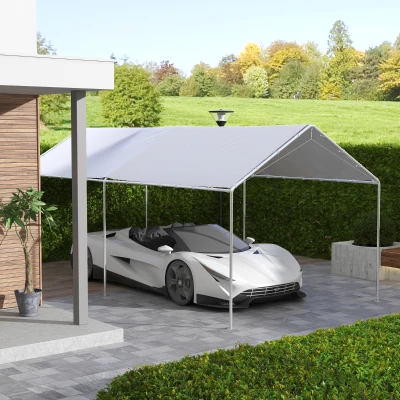 Outsunny Acoperiș Carport 10 x 20 ft, Copertină de Schimb Rezistentă la UV cu Corzi Elastice, Alb