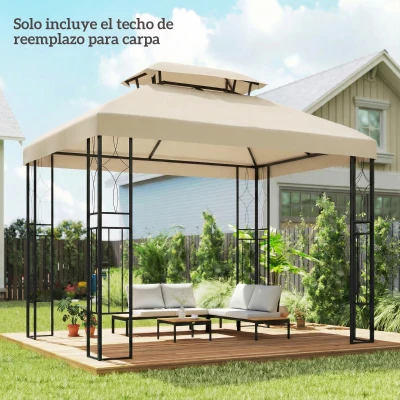 Outsunny Tetto di Ricambio 400x300 cm Crema