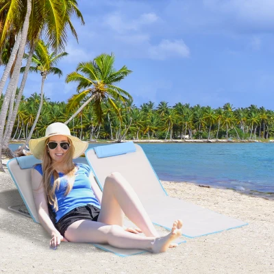 Outsunny Foldable Sun Lounger Set, Metal Frame, Cream White