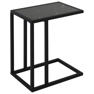 HOMCOM C-Shaped End Table, Sofa Side Table with Marble-Effect Top Metal Frame, Narrow Coffee Table for Living Room, Black