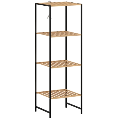 HOMCOM Standregal Badregal aus Bambus und Stahl, mit 4 Ablagen, 4-stöckiges Bücherregal, 36,5 x 33 x 110 cm, Natur