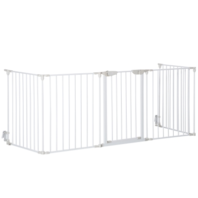 PawHut Pet Safety Gate 5-Panel Playpen Fireplace Christmas Tree Metal Fence Stair Barrier Room Divider with Walk Through