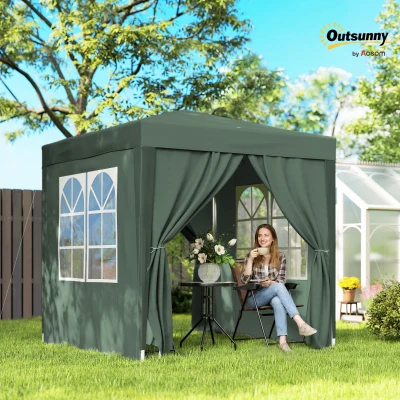 Outsunny 2 x 2m Pop Up Gazebo, w/Side Walls, Windows-Green