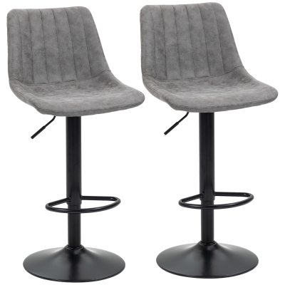 HOMCOM Adjustable Set of 2 Bar Stools, Counter Height Barstools, 360° Swivel Tall Stools with Footrest for Home Pub, Grey