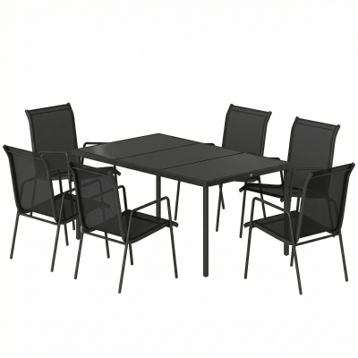 Outsunny Ensemble Repas Jardin 7pcs Table Rectangulaire + 6 Chaises