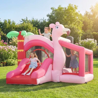 AIYAPLAY Castillo Hinchable para Niños con Soplador Tobogán Cama Elástica Piscina de Pelotas Canasta de Baloncesto 255x230x196cm
