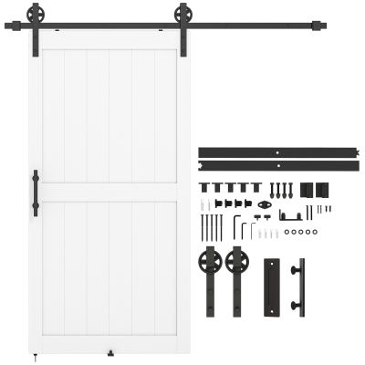 HOMCOM Porta Scorrevole Stile Country 106.6x213.4 cm Bianco e Nero