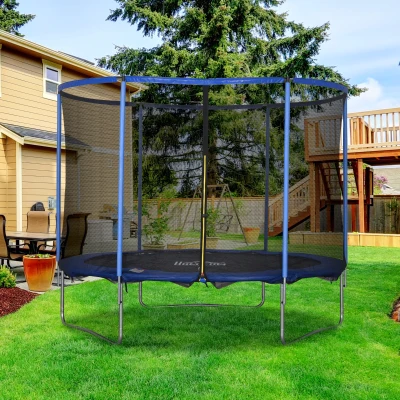 HOMCOM Trampolin mit Sicherheitsnetz Gartentrampolin für Innen- und Außenbereich Fitnesstrampolin für Jugendliche und Erwachsene Stahl Blau+Schwarz bis 113,6 kg Ø305 x 248H cm