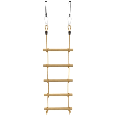 AIYAPLAY Ninja Line Kinder 1,8m 5-stufige Kletterleiter mit 2 Karabinern 2 Baumgurten für 3-8 Jahre 40 x 3,5 x 180 cm Naturholz