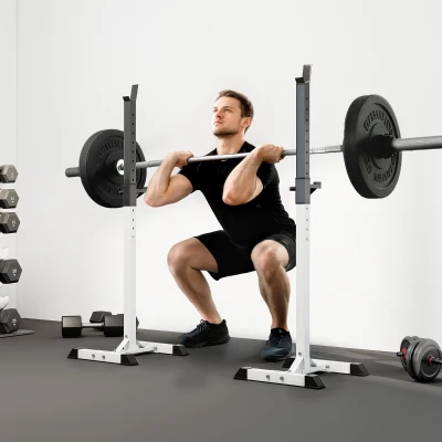 HOMCOM Hantelständer, 2er-Set, bis 150 kg belastbar, höhenverstellbar, Stahl, weiß+schwarz, 52 x 48 x 160 cm