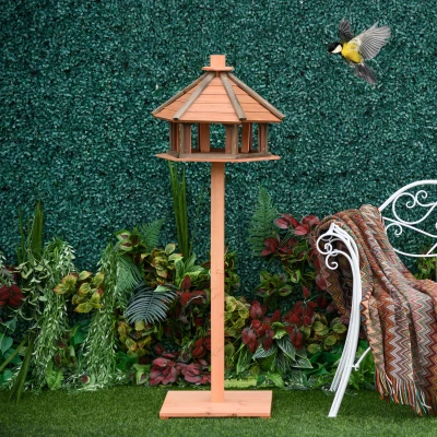 PawHut Wooden Bird Feeder Stand Bird Table for Garden, 130cm, Brown