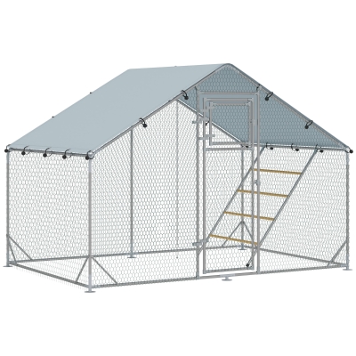 PawHut Walk in Chicken Run w/ Cover, Feeding Door, Hanging Feeder, Perch, for 6-8 Poultry