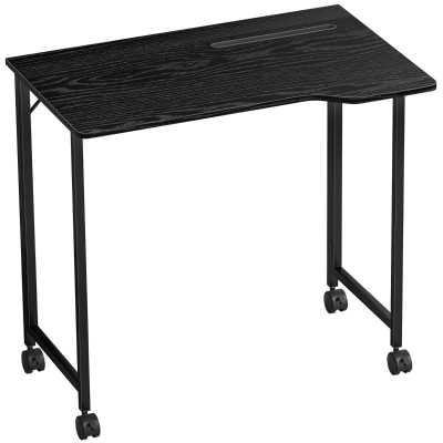 HOMCOM Folding Desk on Wheels Black Wood Effect