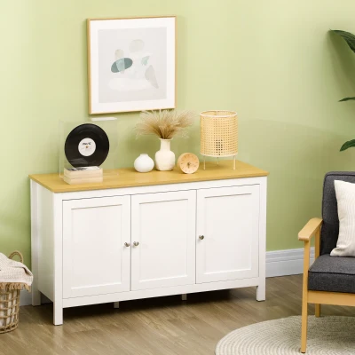 HOMCOM Sideboard 3 Doors 2 Shelves Wood-Effect Top White