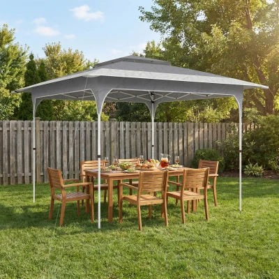 Outsunny Carpa Plegable 3,5x3,5 m Pop-Up con Altura Ajustable y Doble Techo, UPF50+, Gris