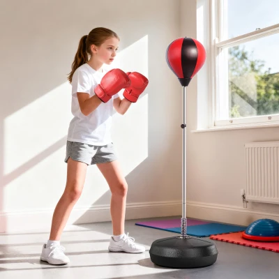 HOMCOM Kids Training Boxing Punch Ball Set 125-145H x Φ43cm with Gloves Air Pump Adjustable Height Freestanding Exercise Training for Kids and Teenagers