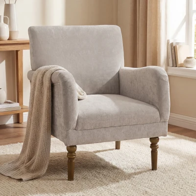 HOMCOM Poltrona Relax Estofado em Linho Apoios de Braços Elegantes Pés de Madeira Maciça Acolchoamento Espesso Cinzento