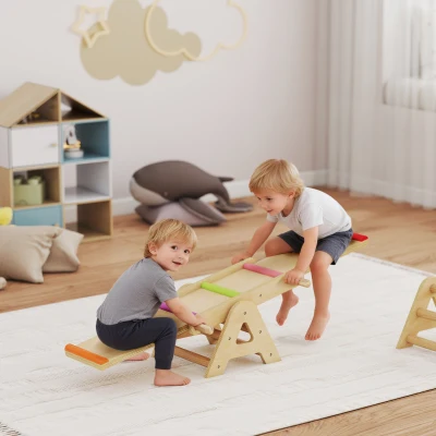 AIYAPLAY 2 In 1 Balance Wippe Kinder, Schwebebalken aus Holz, Wippe Schaukelwippe Garten, Balance Board 133 x 38 x 24 cm