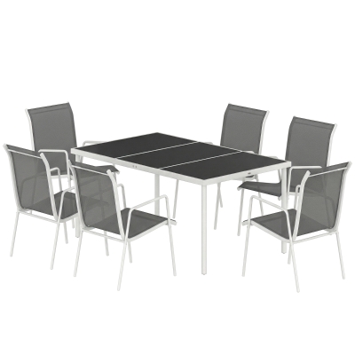 Outsunny Set Jardin 7 Pièces Table Rectangulaire + 6 Chaises Empilables