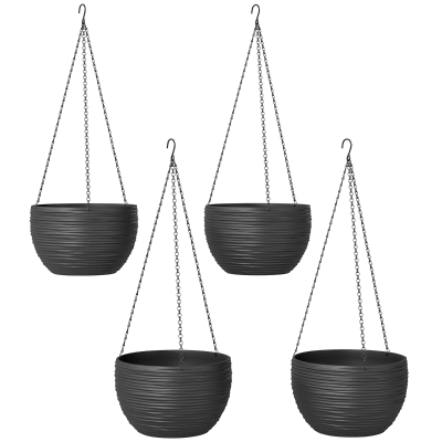 Outsunny Plantenvazen voor buiten- en kamerplanten, zelfbewatering, hangende plantenbakken met metalen kettingen, 4 stuks, zwart