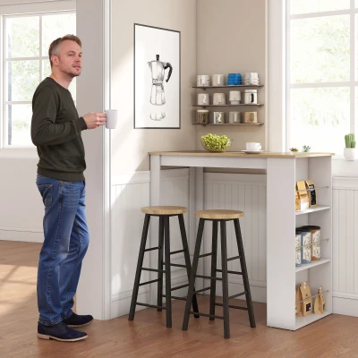 HOMCOM Mesa de Bar de Bistrô com 3 Prateleiras com Suporte Estilo Moderno para Cozinha e Sala de Jantar 112x57x106 cm Branco