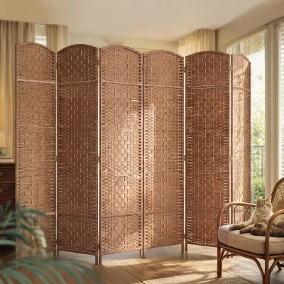 HOMCOM Paravent Bois Pliable 6 Panneaux 270x180cm Naturel