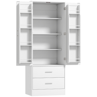 HOMCOM 159 cm Küchenschrank, verstellbare Regale, 2 Schublade, für Küche, Esszimmer, Spanplatte, MDF, Weiß