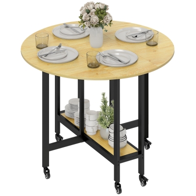 HOMCOM Table Pliante Cuisine 4 Pers. Chêne avec Étagère