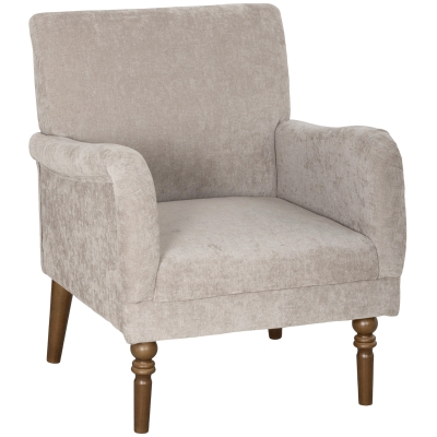 HOMCOM Poltrona Relax Estofado em Linho Apoios de Braços Elegantes Pés de Madeira Maciça Acolchoamento Espesso Cinzento