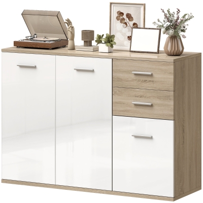 HOMCOM Buffet Salon 3 Portes 2 Tiroirs Blanc Bois 106x35x76cm