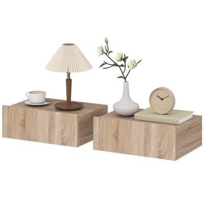 HOMCOM Lot de 2 Tables de Chevet Murales Chêne avec Tiroir
