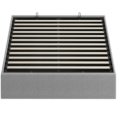 Pat Dublu cu Spațiu de Depozitare 190x140 cm, Lamele din Lemn, Sistem cu Piston, Gri