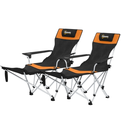 Outsunny 2 Chaises Camping Pliantes avec Repose-pieds Noir/Orange